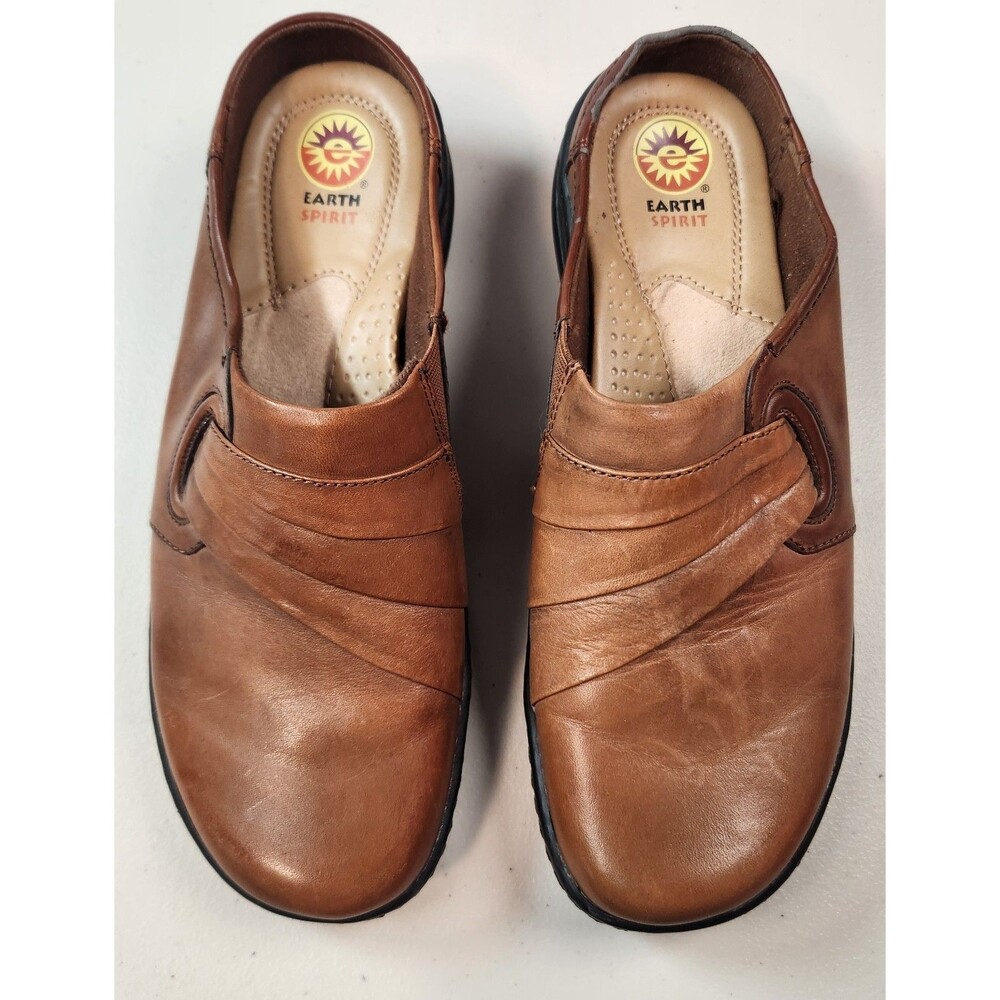 Earth Spirit Jenna Brown Leather Clogs Slip On Shoes Women's Size 8 NWOT